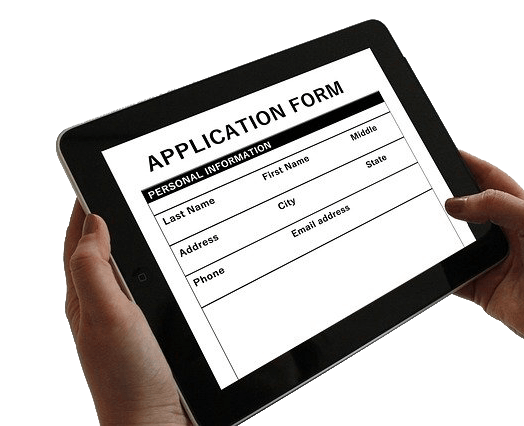Tablet displaying application form